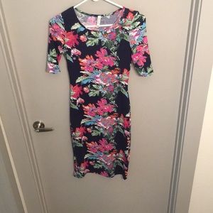Leshop Cotton Mid-Dress Navy and Floral